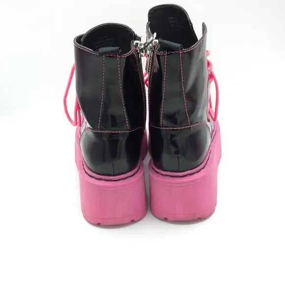 Current Mood Combat Boots DollsKill Pink Black women's size 6  CM20-468 - Picture 6 of 9